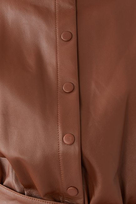 Button-Up Long Sleeve Leather Jumpsuit